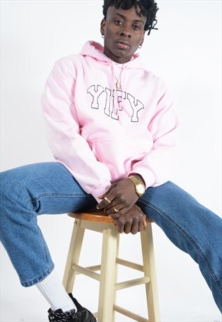 UNISEX HOODIE IN PINK WITH OUTLINE LOGO