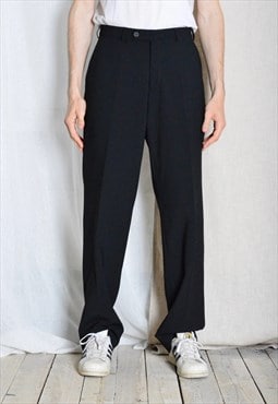 Vintage 90s Black Minimalist Wool Blend Formal Mens Pants