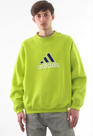 VINTAGE ADIDAS CREW NECK 90S GREEN BIG LOGO ACID