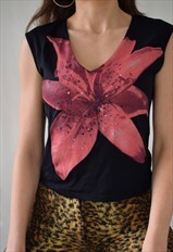 Graphic flower print sequin vintage 90s y2k t shirt top