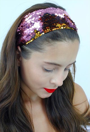 PINK & GOLD SEQUIN FESTIVAL BANDANA HEADBAND