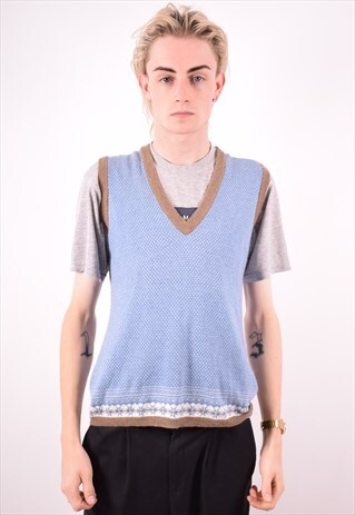 ELLESSE MENS VINTAGE VEST TANK TOP MEDIUM BLUE 90S