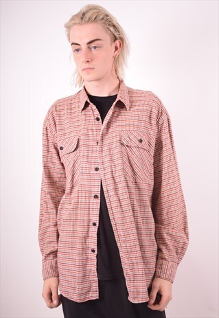 LEVI'S MENS VINTAGE FLANNEL SHIRT LARGE BROWN CHECK 90S