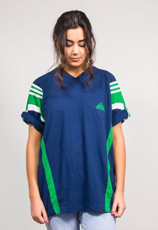90'S VINTAGE NAVY BLUE V-NECK ADIDAS T-SHIRT