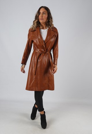 LEATHER JACKET MID LONG COLOURED 70'S VINTAGE UK 10 (DK5M)