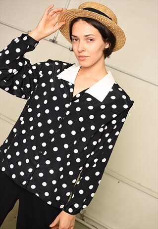 90'S RETRO MINIMALIST POLKA DOT PARIS CHIC SHIRT TOP