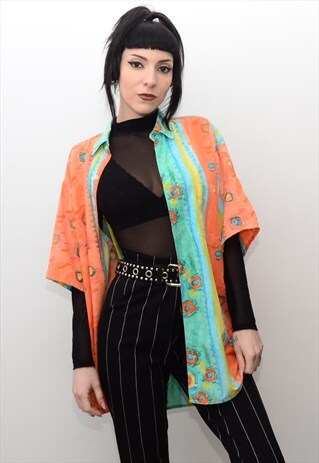 VINTAGE 90'S HIPPIE BOHO SUMMER PATTERNED BOYFRIEND SHIRT