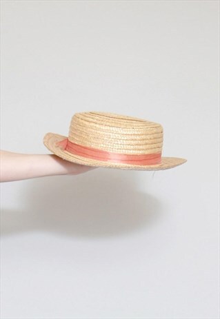 VINTAGE 1980'S STYLE CUTE STRAW BOATER HAT