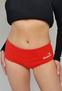 Vintage 90s DIADORA Red Gymnast Shorts Terrycloth Hot Pants 