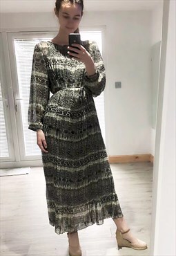 Full Length Pleated Maxi Dress with Long Sleeves in Animal P