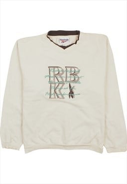 Vintage 90's Reebok Sweatshirt Spellout V Neck Beige Cream