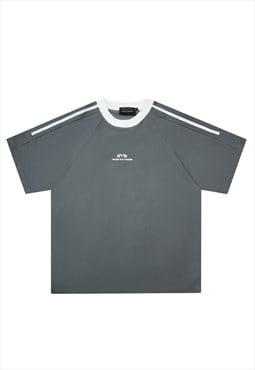 Utility stripe t-shirt gorpcore top retro grunge tee grey