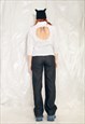 Reworked Vintage Shirt Y2K White Linen Cut-out Open Back Top