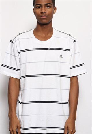 VINTAGE ADIDAS STRIPED LOGO T-SHIRT WHITE