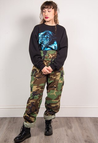 VINTAGE 90'S GREEN CAMO PANTS TROUSERS