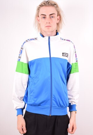 ASICS MENS VINTAGE TRACKSUIT TOP JACKET SMALL MULTI 90S
