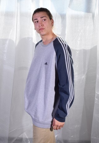 VINTAGE ADIDAS GREY AND NAVY SWEATSHIRT