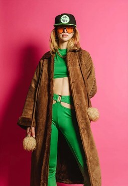 Vintage faux fur coat with pom poms