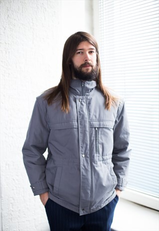 VINTAGE 80'S GREY HIGH COLLAR JACKET