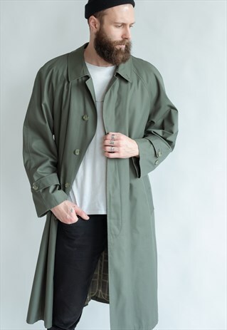VINTAGE 80S MINIMAL BOXY TRENCH COAT IN GREEN