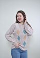 80S ABSTRACT SWEATER, RELAXED RETRO JUMPER LARGE SIZE CASUAL
