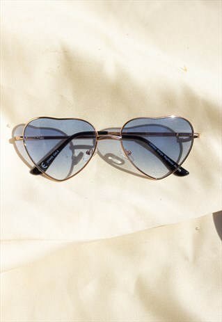 BLUE TINT GRADIENT LENS HEART SUNGLASSES