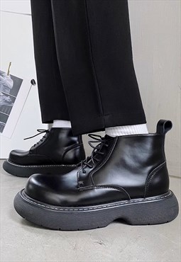 Platform boots chunky sole grunge ankle shoes in black