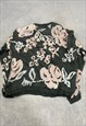 VINTAGE KNITTED JUMPER ABSTRACT FLOWER PATTERNED KNIT