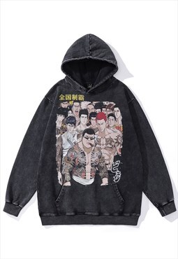 Yakuza hoodie Japanese cartoon pullover anime jumper grey