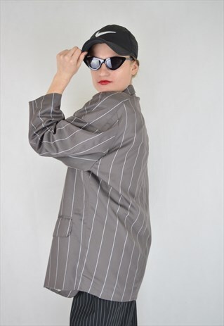 VINTAGE STRIPED GREY OVERSIZE RAVE BLAZER