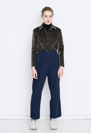 VINTAGE BLUE HIGH WAIST WIDE LEG RETRO TROUSERS