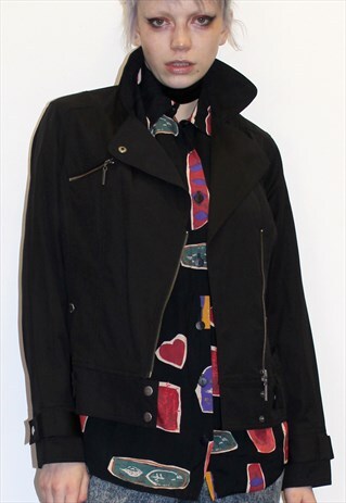 VINTAGE 90S GRUNGE BLACK BIKER JACKET BOHO FESTIVAL LOOK