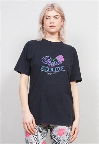 VINTAGE 90'S MOSCHINO BLACK ROSE PRINT T-SHIRT