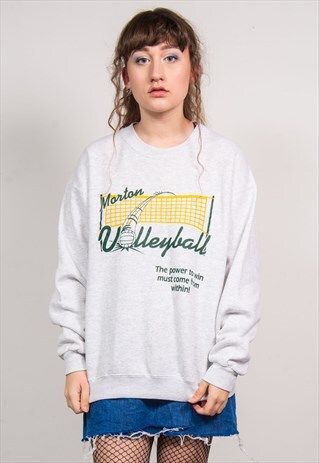 LEE VINTAGE 90'S LIGHT GREY VOLLEYBALL SLOGAN SWEATSHIRT