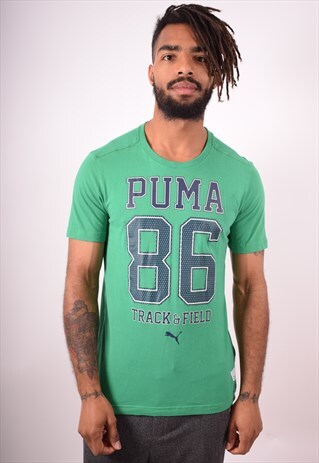 PUMA MENS VINTAGE T-SHIRT TOP SMALL GREEN 90S