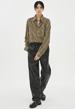 Pintuck eco leather pants
