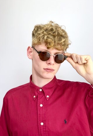 80S UNISEX ROUND BROWN SUNGLASSES