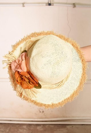 VINTAGE 80'S BOHO PARIS CHIC STRAW SUN HAT