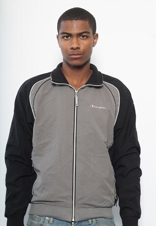 VINTAGE CHAMPION TRACK JACKET GREY AND BLACK