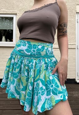 Y2K Blue and Green Floral Kidcore Mini Skirt
