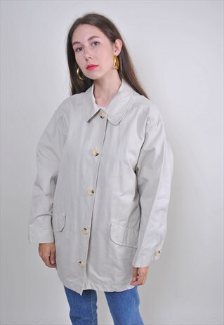 VINTAGE MINIMALIST BEIGE LIGHT BUTTONS JACKET, SIZE XL