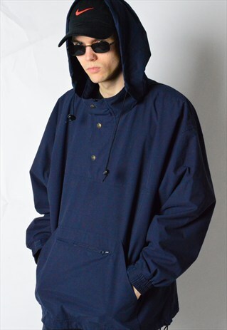 LEE VINTAGE 90S NAVY BLUE MINIMALIST ANORAK JACKET WITH HOOD