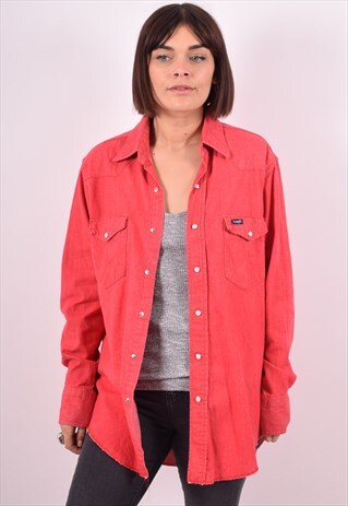 WRANGLER WOMENS VINTAGE DENIM SHIRT MEDIUM RED 90S