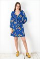 VINTAGE WOMEN M BRIGHT DRESS LONG PUFF SLEEVE SUMMER SWEDISH