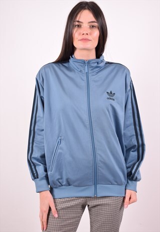 ADIDAS WOMENS VINTAGE TRACKSUIT TOP JACKET XL BLUE 90S