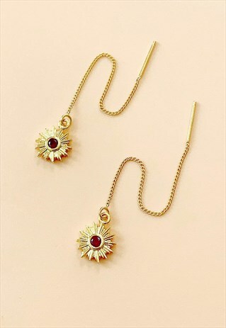GOLD FILLED CHAIN RUBY SUN EARRINGS