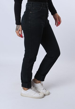 HIGH WAISTED DENIM JEANS TAPERED LONG LEG VINTAGE UK 12 E8GY