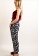 MULTI FLORAL PRINT LOOSE FIT COTTON TROUSERS IN BLUE