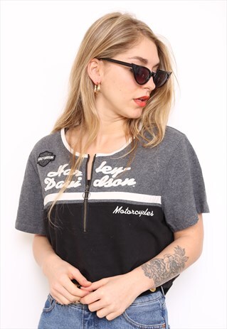 VINTAGE HARLEY DAVIDSON BLACK ZIP TOP T-SHIRT
