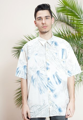 MENS VINTAGE SHORT SLEEVE, ABSTRACT PRINT, BUTTON UP SHIRT
